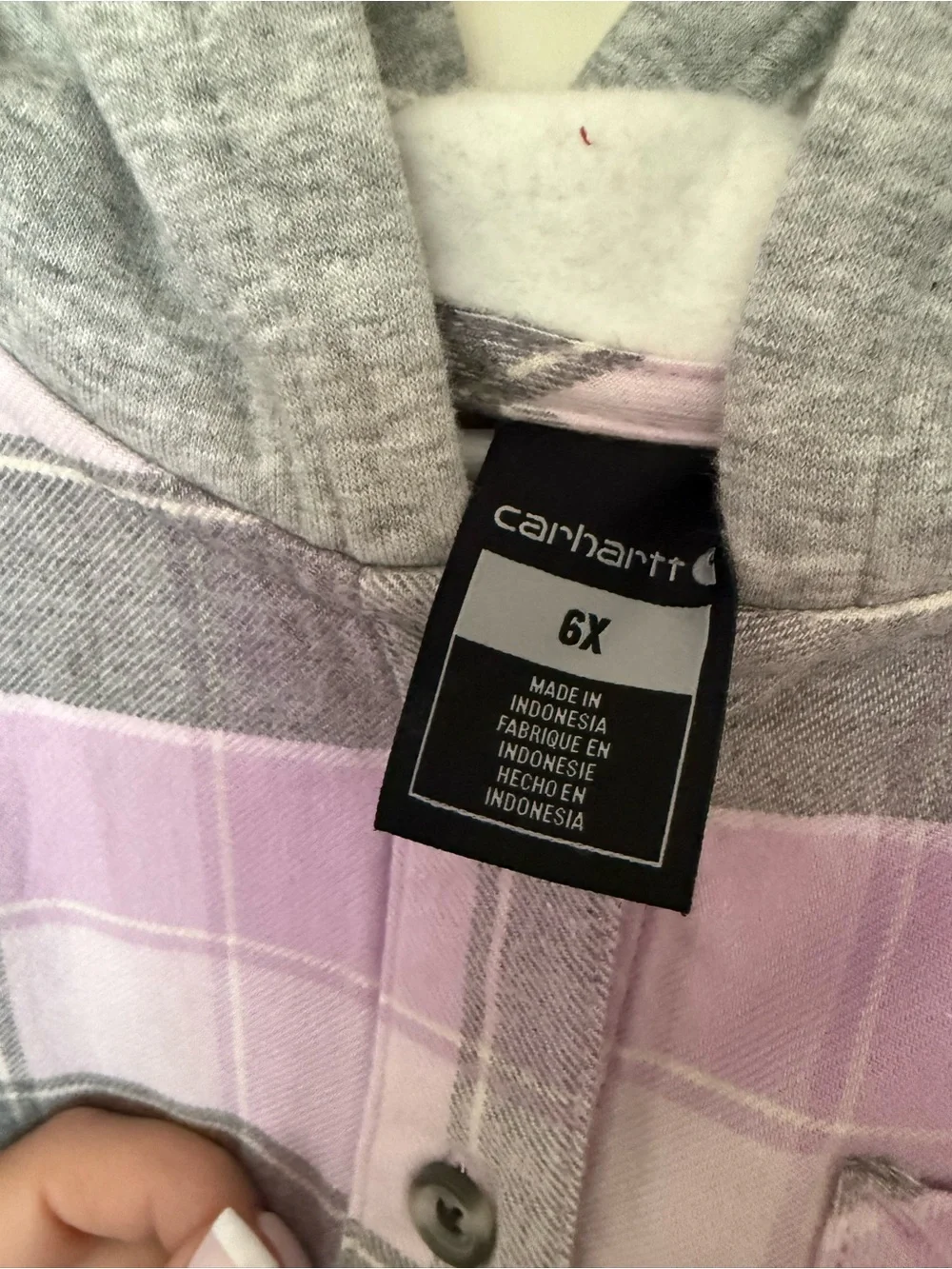 Carhartt Girls Hooded Plaid Flannel Shirt Jacket | Purple Gray | Size 6X